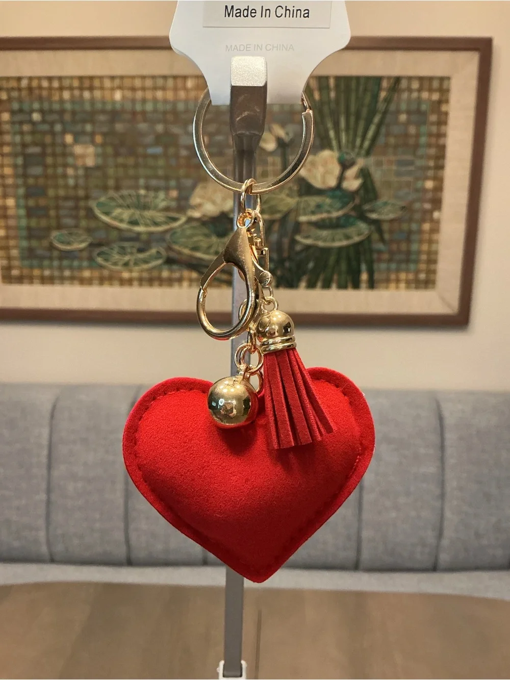 Red Puffy Heart Tassel Keychain/Bag Charm with Gold Hardware NWT